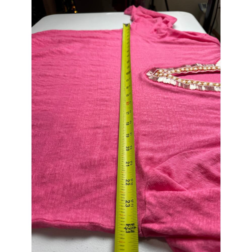 Chico’s Pink 100% Linen Beaded Embellished V-Neck Tunic Top XXL Resort Summer - Picture 5 of 9